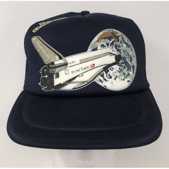Vtg Kennedy Space Center Snapback Hat Blue Shuttle Rocket Mesh Foam Trucker - Picture 2 of 11